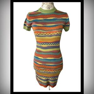The Ragged Priest Mini Dress Size S Knit Striped Patchwork Bodycon Festival